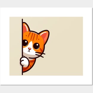 Orange Cat Peeking Posters and Art